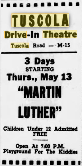Tuscola Drive-In Theatre - 13 May 1954 Ad (newer photo)